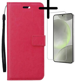 BASEY. BASEY. Samsung Galaxy S24 Hoesje Bookcase Met Screenprotector - Donkerroze