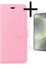 BASEY. Hoes Geschikt voor Samsung S24 Hoesje Bookcase Hoes Flip Case Book Cover Met Screenprotector - Hoesje Geschikt voor Samsung Galaxy S24 Hoes Book Case Hoesje - Lichtroze