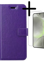 BASEY. Hoes Geschikt voor Samsung S24 Hoesje Bookcase Hoes Flip Case Book Cover Met Screenprotector - Hoesje Geschikt voor Samsung Galaxy S24 Hoes Book Case Hoesje - Paars