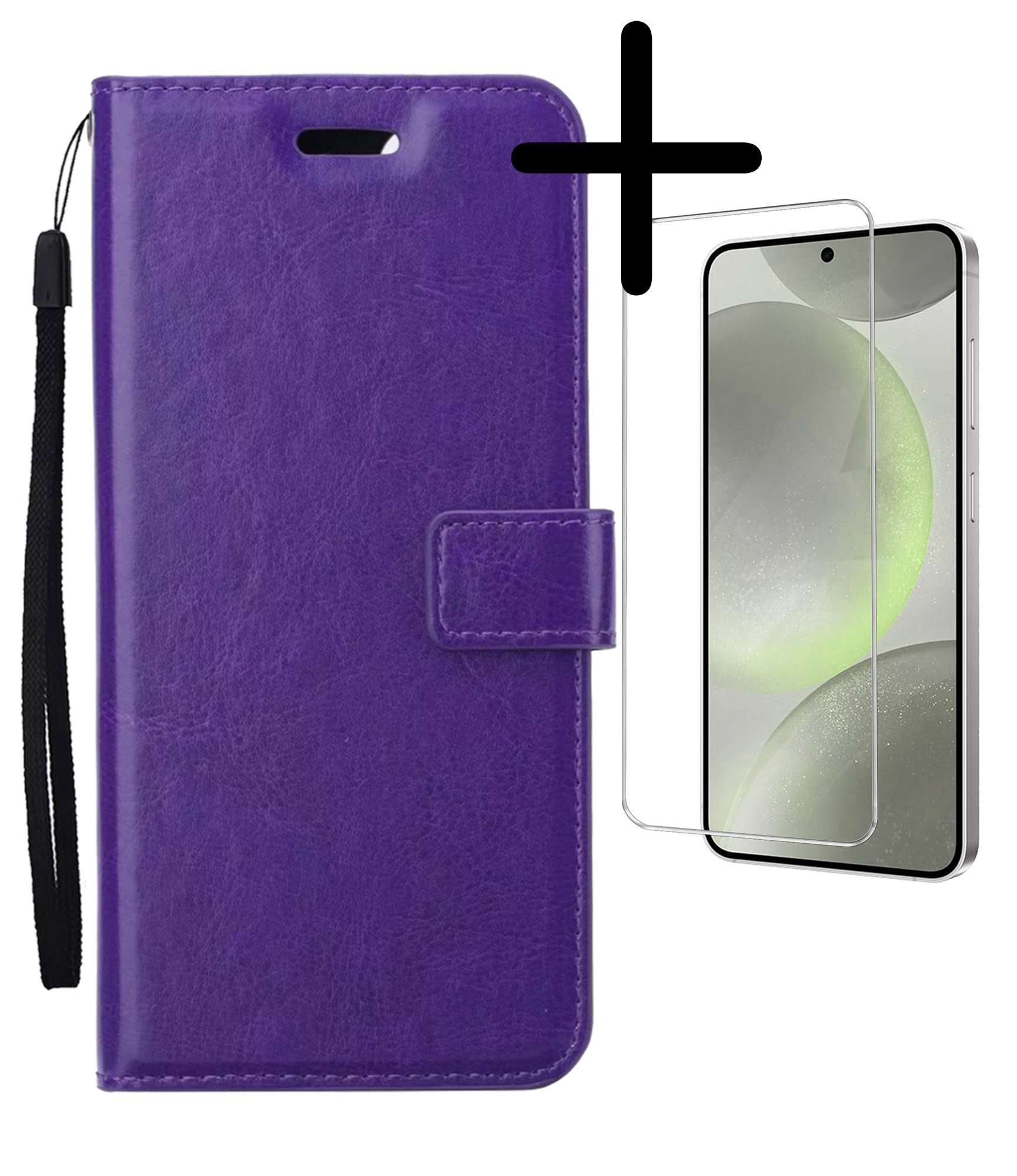 BASEY. Hoes Geschikt voor Samsung S24 Hoesje Bookcase Hoes Flip Case Book Cover Met Screenprotector - Hoesje Geschikt voor Samsung Galaxy S24 Hoes Book Case Hoesje - Paars