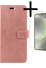 BASEY. Hoes Geschikt voor Samsung S24 Hoesje Bookcase Hoes Flip Case Book Cover Met Screenprotector - Hoesje Geschikt voor Samsung Galaxy S24 Hoes Book Case Hoesje - Rosé goud