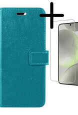 BASEY. Hoes Geschikt voor Samsung S24 Hoesje Bookcase Hoes Flip Case Book Cover Met Screenprotector - Hoesje Geschikt voor Samsung Galaxy S24 Hoes Book Case Hoesje - Turquoise