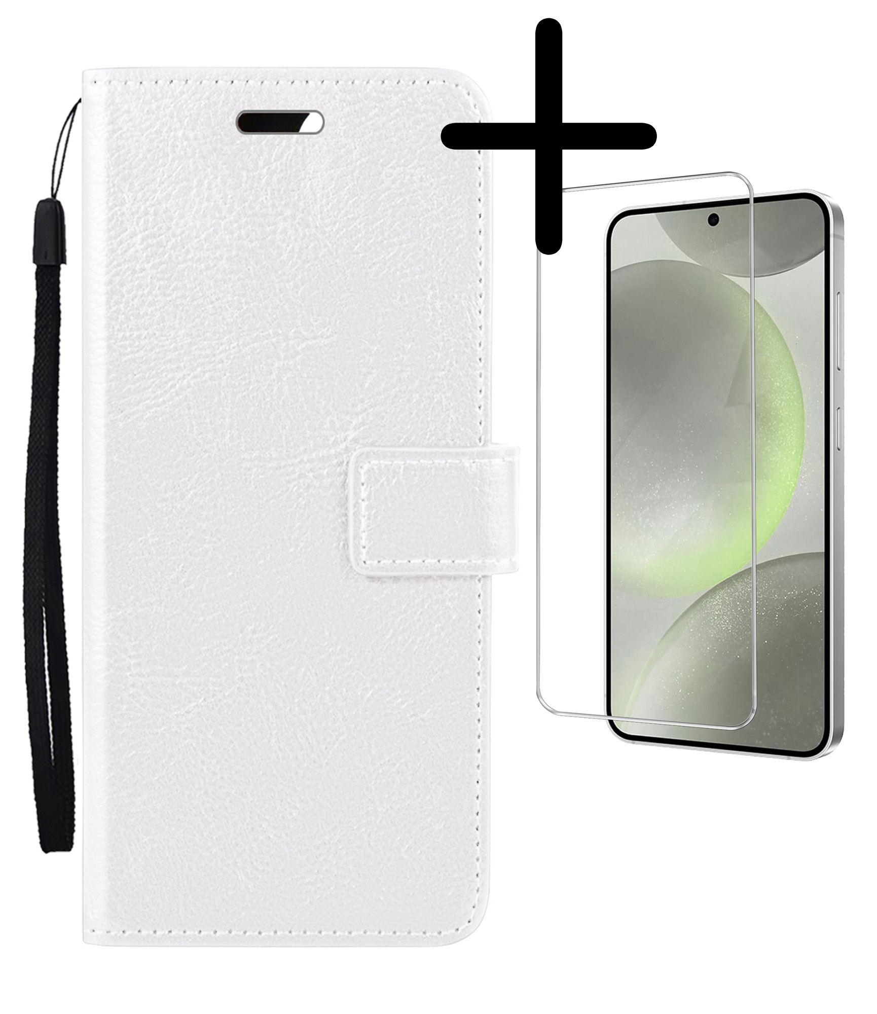 BASEY. Hoes Geschikt voor Samsung S24 Hoesje Bookcase Hoes Flip Case Book Cover Met Screenprotector - Hoesje Geschikt voor Samsung Galaxy S24 Hoes Book Case Hoesje - Wit