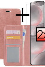 NoXx Hoes Geschikt voor Samsung S24 Plus Hoesje Book Case Hoes Flip Cover Wallet Bookcase Met 2x Screenprotector - Rosé goud
