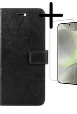 BASEY. Hoes Geschikt voor Samsung S24 Hoesje Bookcase Hoes Flip Case Book Cover Met Screenprotector - Hoesje Geschikt voor Samsung Galaxy S24 Hoes Book Case Hoesje - Zwart