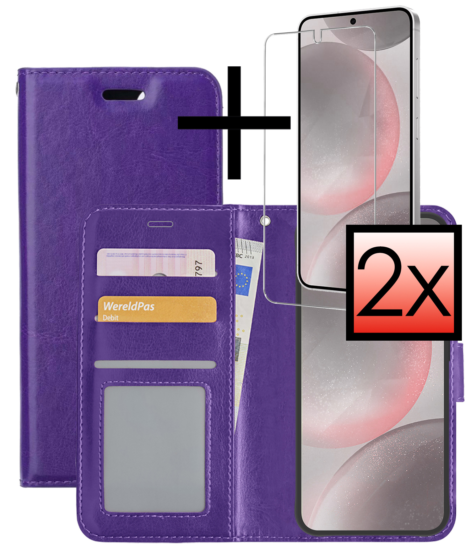 NoXx Hoes Geschikt voor Samsung S24 Plus Hoesje Book Case Hoes Flip Cover Wallet Bookcase Met 2x Screenprotector - Paars