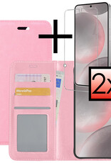 NoXx Hoes Geschikt voor Samsung S24 Plus Hoesje Book Case Hoes Flip Cover Wallet Bookcase Met 2x Screenprotector - Lichtroze