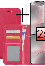 NoXx Hoes Geschikt voor Samsung S24 Plus Hoesje Book Case Hoes Flip Cover Wallet Bookcase Met 2x Screenprotector - Donkerroze