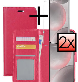 NoXx NoXx Samsung Galaxy S24 Plus Hoesje Bookcase Met 2x Screenprotector - Donkerroze