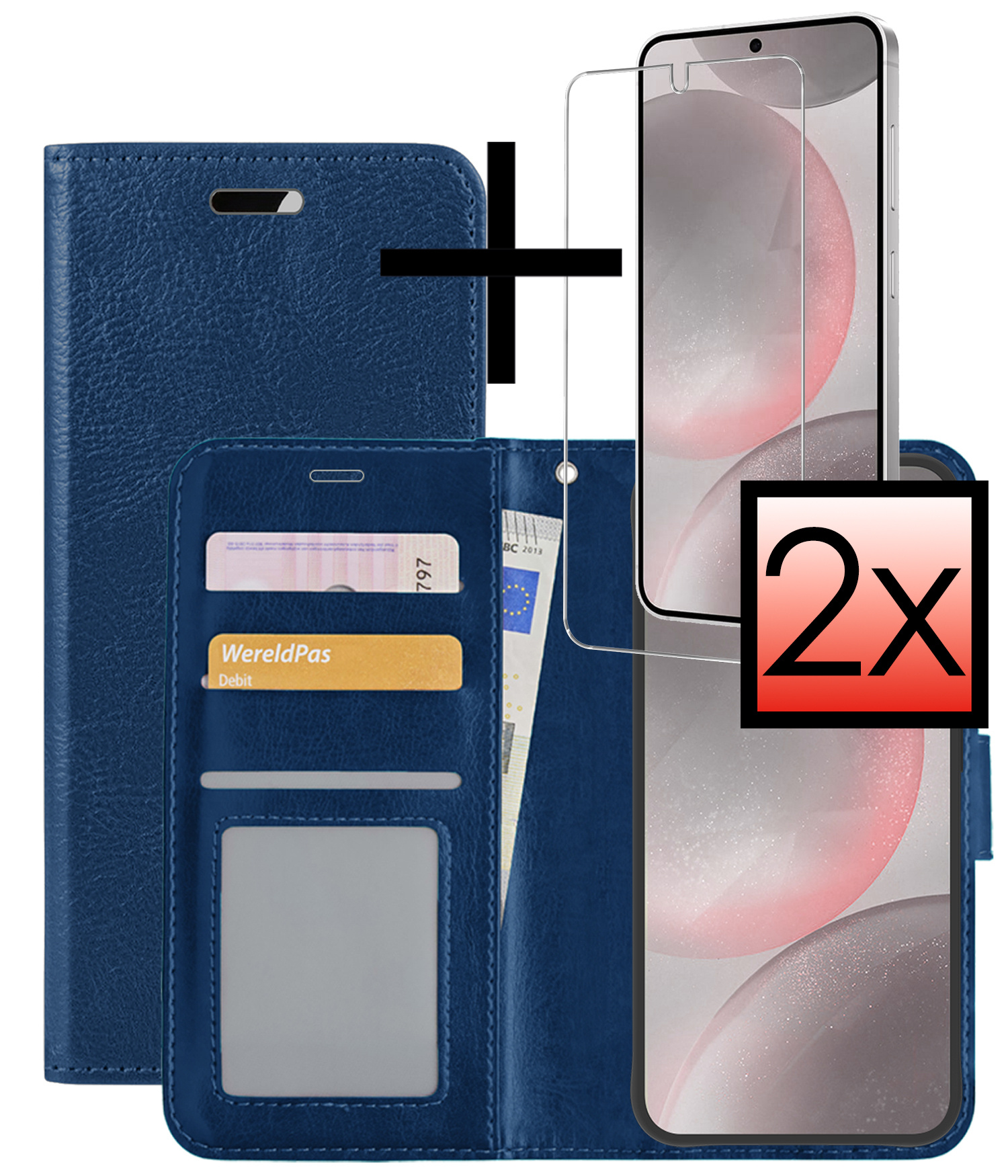 NoXx Hoes Geschikt voor Samsung S24 Plus Hoesje Book Case Hoes Flip Cover Wallet Bookcase Met 2x Screenprotector - Donkerblauw