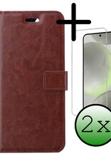 BASEY. Hoes Geschikt voor Samsung S24 Hoesje Bookcase Hoes Flip Case Book Cover Met 2x Screenprotector - Hoesje Geschikt voor Samsung Galaxy S24 Hoes Book Case Hoesje - Bruin
