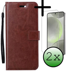 BASEY. BASEY. Samsung Galaxy S24 Hoesje Bookcase Met 2x Screenprotector - Bruin