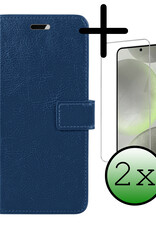 BASEY. Hoes Geschikt voor Samsung S24 Hoesje Bookcase Hoes Flip Case Book Cover Met 2x Screenprotector - Hoesje Geschikt voor Samsung Galaxy S24 Hoes Book Case Hoesje - Donkerblauw