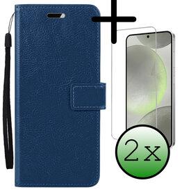 BASEY. BASEY. Samsung Galaxy S24 Hoesje Bookcase Met 2x Screenprotector - Donkerblauw