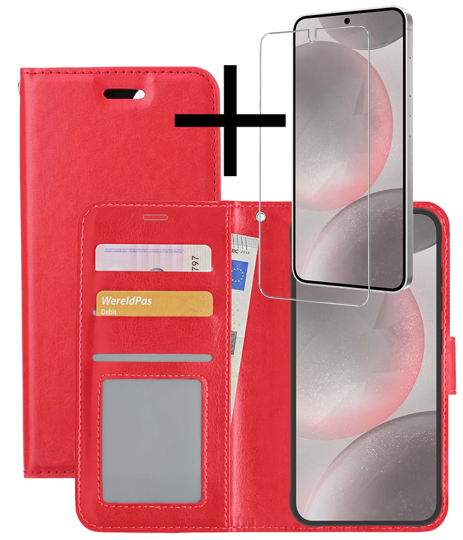 NoXx Hoes Geschikt voor Samsung S24 Plus Hoesje Book Case Hoes Flip Cover Wallet Bookcase Met Screenprotector - Rood