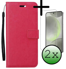 BASEY. BASEY. Samsung Galaxy S24 Hoesje Bookcase Met 2x Screenprotector - Donkerroze