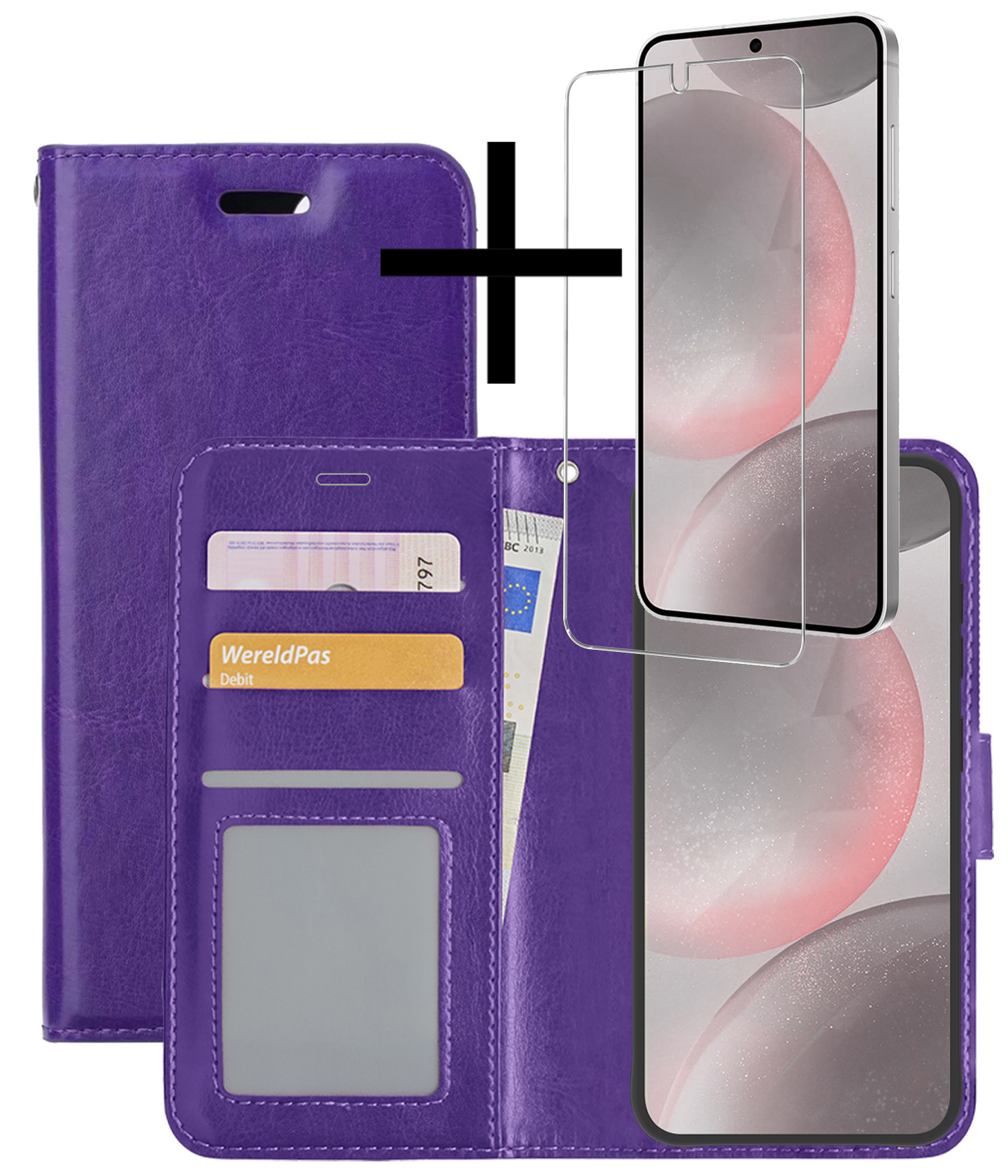 NoXx Hoes Geschikt voor Samsung S24 Plus Hoesje Book Case Hoes Flip Cover Wallet Bookcase Met Screenprotector - Paars