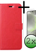 BASEY. Hoes Geschikt voor Samsung S24 Hoesje Bookcase Hoes Flip Case Book Cover Met 2x Screenprotector - Hoesje Geschikt voor Samsung Galaxy S24 Hoes Book Case Hoesje - Rood