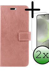 BASEY. Hoes Geschikt voor Samsung S24 Hoesje Bookcase Hoes Flip Case Book Cover Met 2x Screenprotector - Hoesje Geschikt voor Samsung Galaxy S24 Hoes Book Case Hoesje - Rosé goud