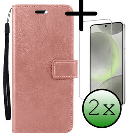 BASEY. BASEY. Samsung Galaxy S24 Hoesje Bookcase Met 2x Screenprotector - Rose Goud