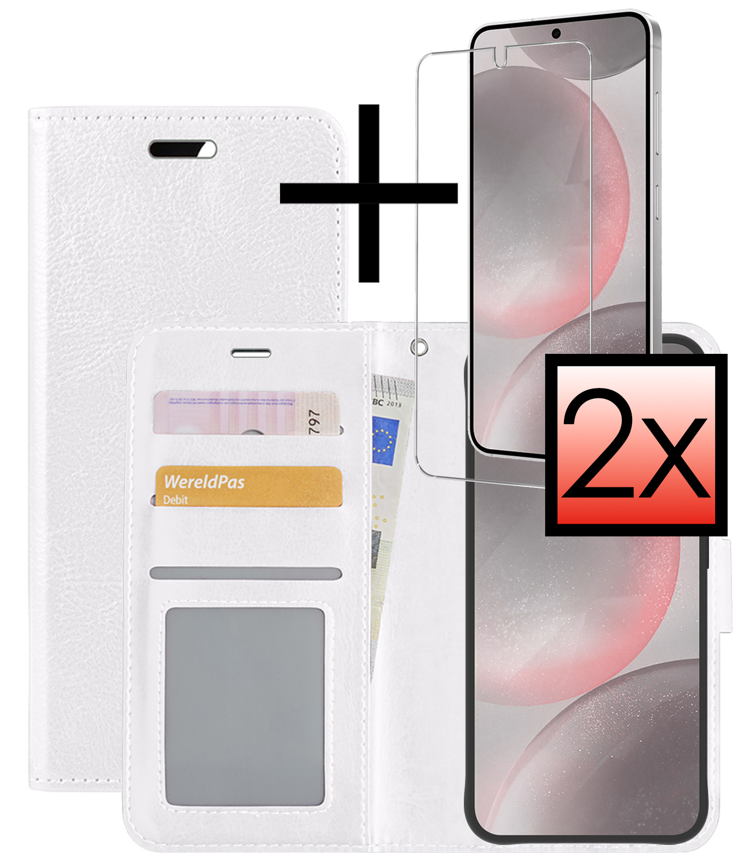 NoXx Hoes Geschikt voor Samsung S24 Hoesje Book Case Hoes Flip Cover Wallet Bookcase Met 2x Screenprotector - Wit