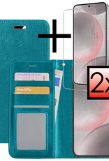 NoXx Hoes Geschikt voor Samsung S24 Hoesje Book Case Hoes Flip Cover Wallet Bookcase Met 2x Screenprotector - Turquoise