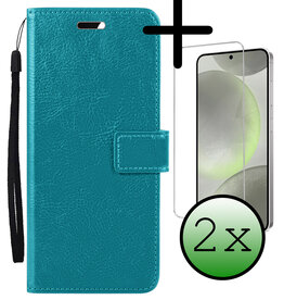 BASEY. BASEY. Samsung Galaxy S24 Hoesje Bookcase Met 2x Screenprotector - Turquoise