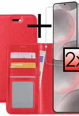 NoXx Hoes Geschikt voor Samsung S24 Hoesje Book Case Hoes Flip Cover Wallet Bookcase Met 2x Screenprotector - Rood