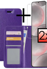 NoXx Hoes Geschikt voor Samsung S24 Hoesje Book Case Hoes Flip Cover Wallet Bookcase Met 2x Screenprotector - Paars