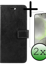 BASEY. Hoes Geschikt voor Samsung S24 Hoesje Bookcase Hoes Flip Case Book Cover Met 2x Screenprotector - Hoesje Geschikt voor Samsung Galaxy S24 Hoes Book Case Hoesje - Zwart