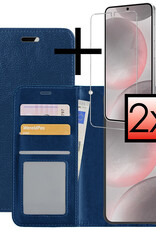 NoXx Hoes Geschikt voor Samsung S24 Hoesje Book Case Hoes Flip Cover Wallet Bookcase Met 2x Screenprotector - Donkerblauw