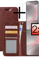 NoXx Hoes Geschikt voor Samsung S24 Hoesje Book Case Hoes Flip Cover Wallet Bookcase Met 2x Screenprotector - Bruin