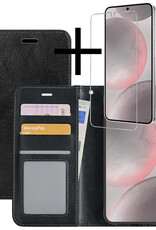 NoXx Hoes Geschikt voor Samsung S24 Hoesje Book Case Hoes Flip Cover Wallet Bookcase Met Screenprotector - Zwart