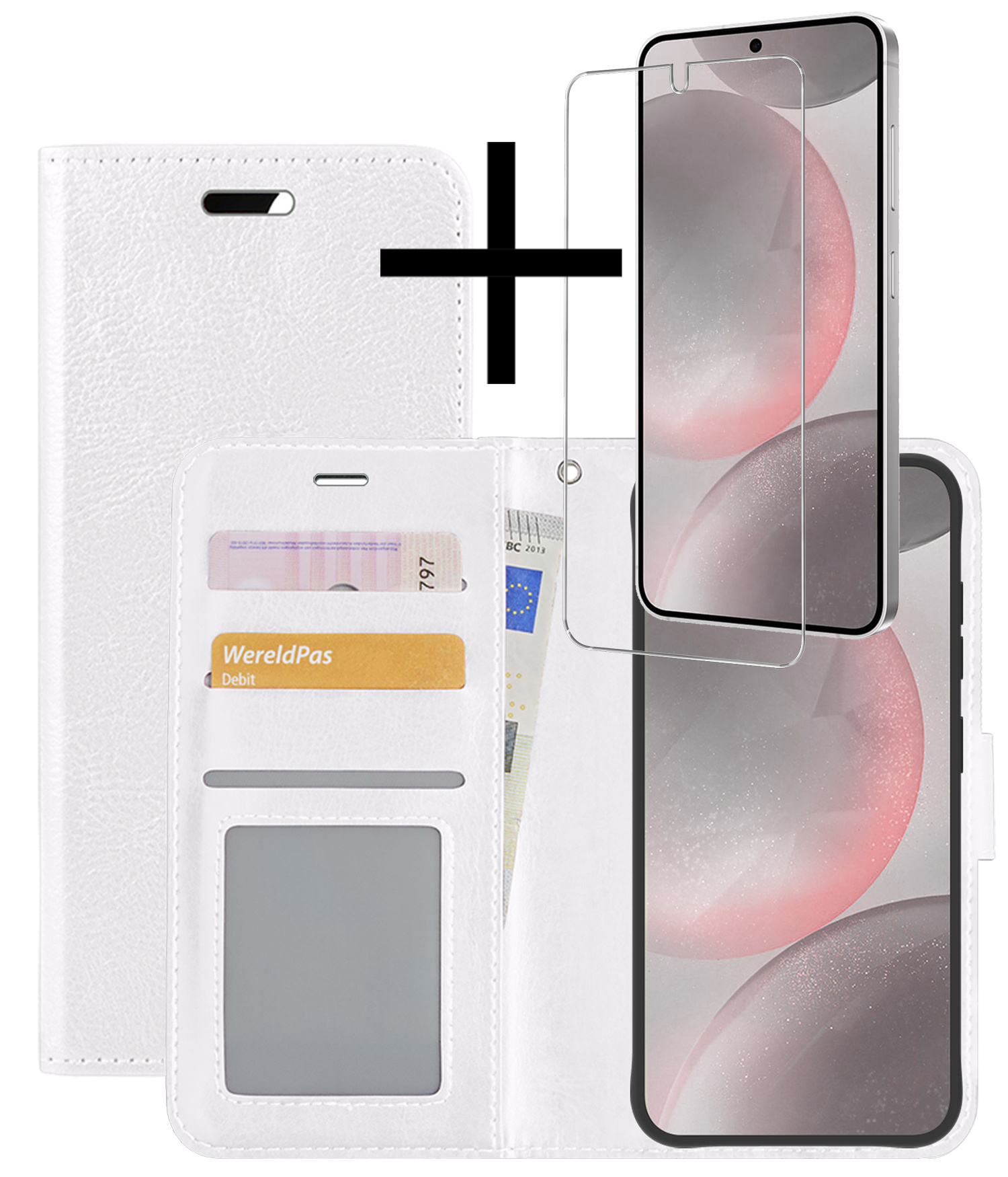 NoXx Hoes Geschikt voor Samsung S24 Hoesje Book Case Hoes Flip Cover Wallet Bookcase Met Screenprotector - Wit