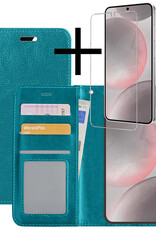 NoXx Hoes Geschikt voor Samsung S24 Hoesje Book Case Hoes Flip Cover Wallet Bookcase Met Screenprotector - Turquoise