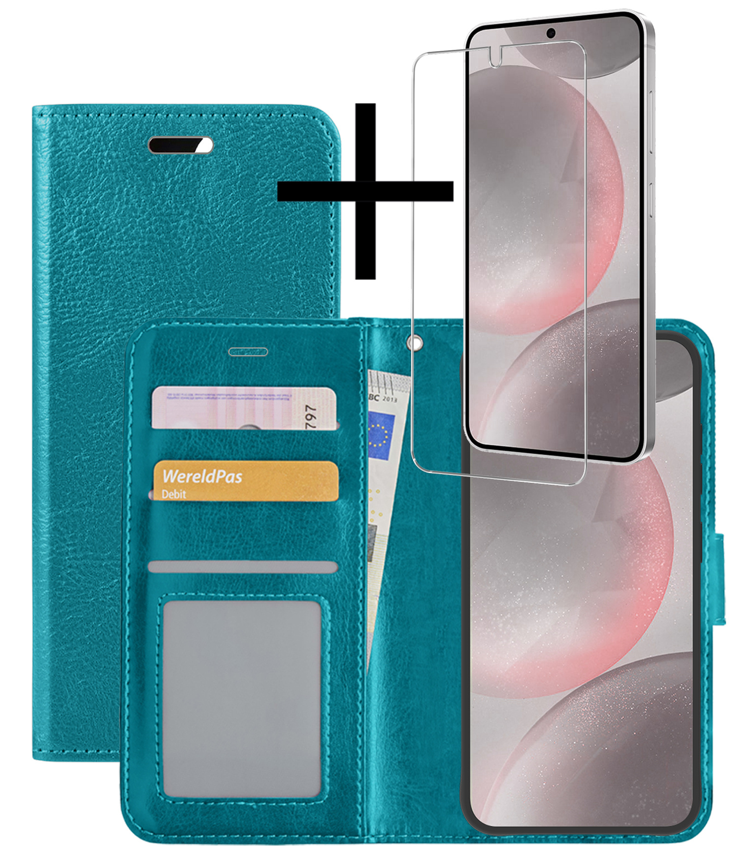 NoXx Hoes Geschikt voor Samsung S24 Hoesje Book Case Hoes Flip Cover Wallet Bookcase Met Screenprotector - Turquoise