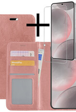 NoXx Hoes Geschikt voor Samsung S24 Hoesje Book Case Hoes Flip Cover Wallet Bookcase Met Screenprotector - Rosé goud