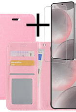 NoXx Hoes Geschikt voor Samsung S24 Hoesje Book Case Hoes Flip Cover Wallet Bookcase Met Screenprotector - Lichtroze