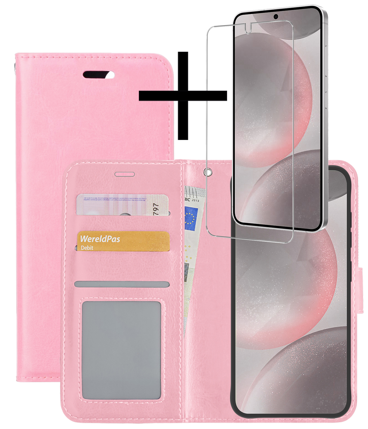 NoXx Hoes Geschikt voor Samsung S24 Hoesje Book Case Hoes Flip Cover Wallet Bookcase Met Screenprotector - Lichtroze