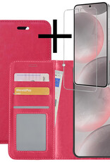 NoXx Hoes Geschikt voor Samsung S24 Hoesje Book Case Hoes Flip Cover Wallet Bookcase Met Screenprotector - Donkerroze