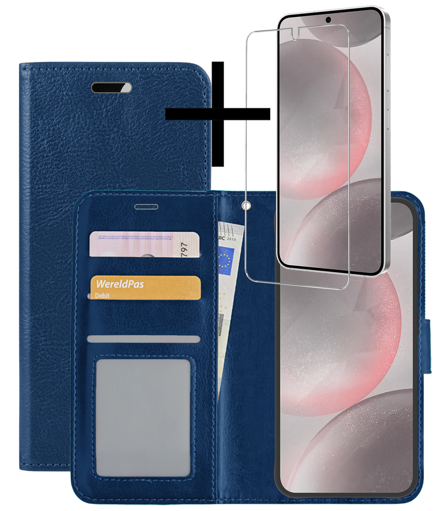 NoXx Hoes Geschikt voor Samsung S24 Hoesje Book Case Hoes Flip Cover Wallet Bookcase Met Screenprotector - Donkerblauw