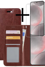 NoXx Hoes Geschikt voor Samsung S24 Hoesje Book Case Hoes Flip Cover Wallet Bookcase Met Screenprotector - Bruin