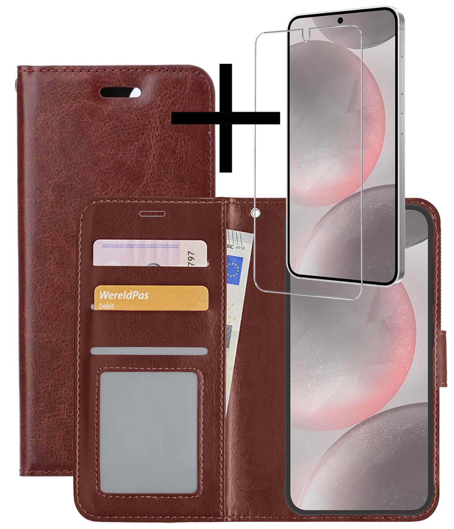 NoXx Hoes Geschikt voor Samsung S24 Hoesje Book Case Hoes Flip Cover Wallet Bookcase Met Screenprotector - Bruin