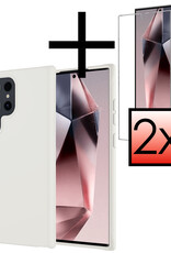 NoXx Hoes Geschikt voor Samsung S24 Ultra Hoesje Cover Siliconen Back Case Hoes Met 2x Screenprotector - Wit