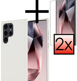 NoXx NoXx Samsung Galaxy S24 Ultra Hoesje Siliconen Met 2x Screenprotector - Wit