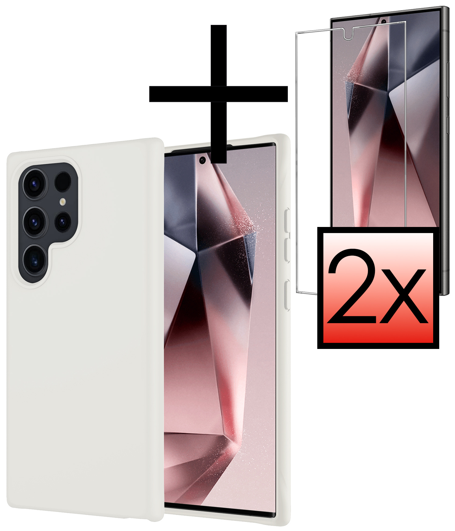 NoXx Hoes Geschikt voor Samsung S24 Ultra Hoesje Cover Siliconen Back Case Hoes Met 2x Screenprotector - Wit
