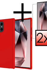 NoXx Hoes Geschikt voor Samsung S24 Ultra Hoesje Cover Siliconen Back Case Hoes Met 2x Screenprotector - Rood