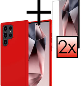 NoXx NoXx Samsung Galaxy S24 Ultra Hoesje Siliconen Met 2x Screenprotector - Rood
