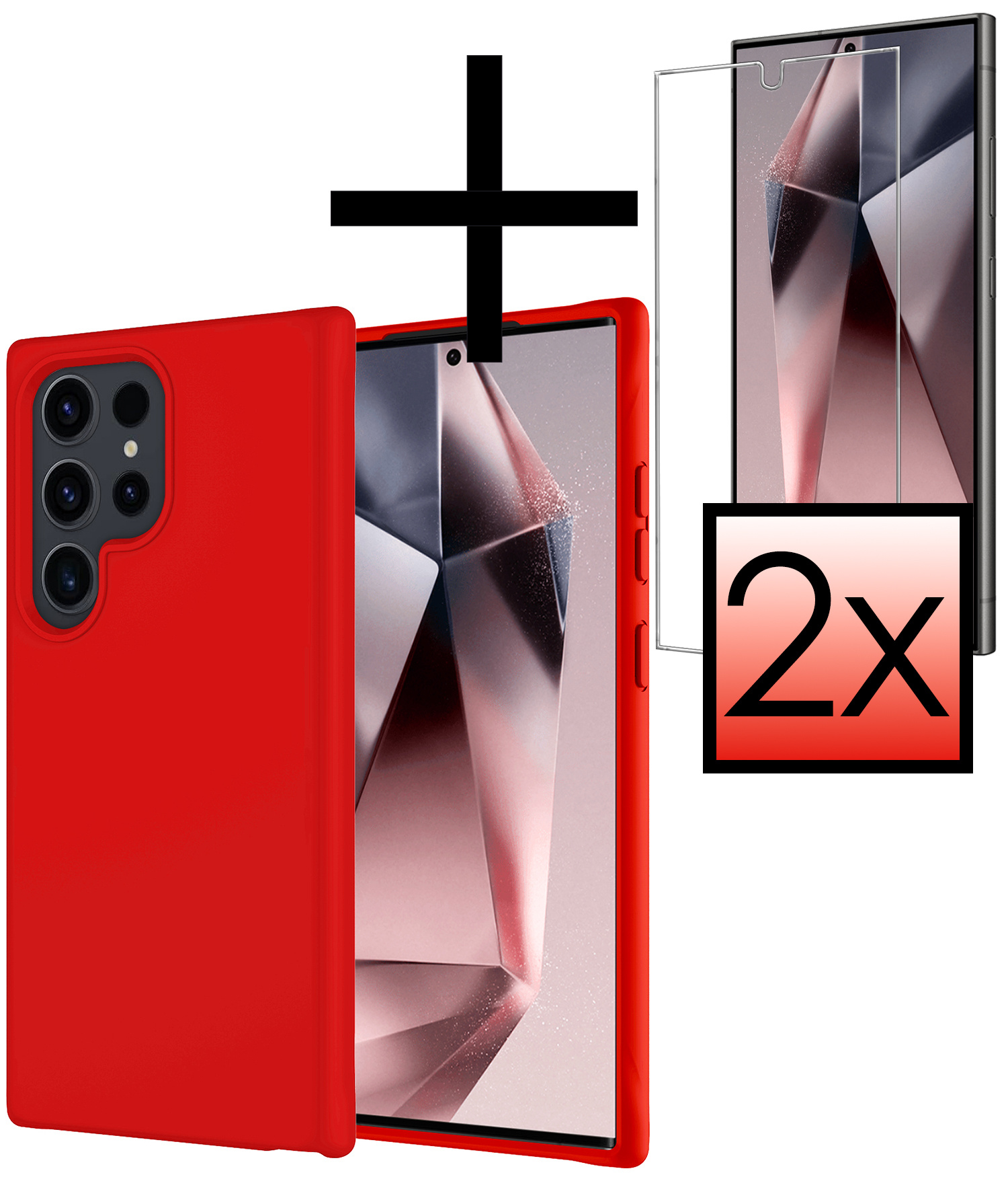 NoXx Hoes Geschikt voor Samsung S24 Ultra Hoesje Cover Siliconen Back Case Hoes Met 2x Screenprotector - Rood