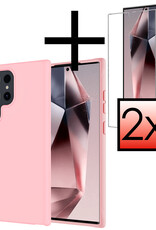 NoXx Hoes Geschikt voor Samsung S24 Ultra Hoesje Cover Siliconen Back Case Hoes Met 2x Screenprotector - Lichtroze
